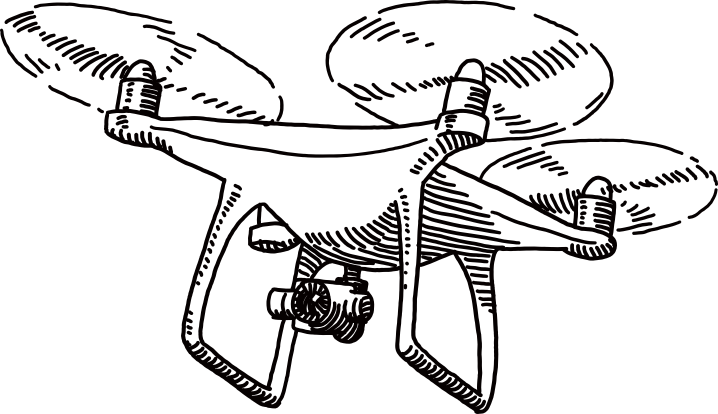 Simple, vector drawing of a flying drone
