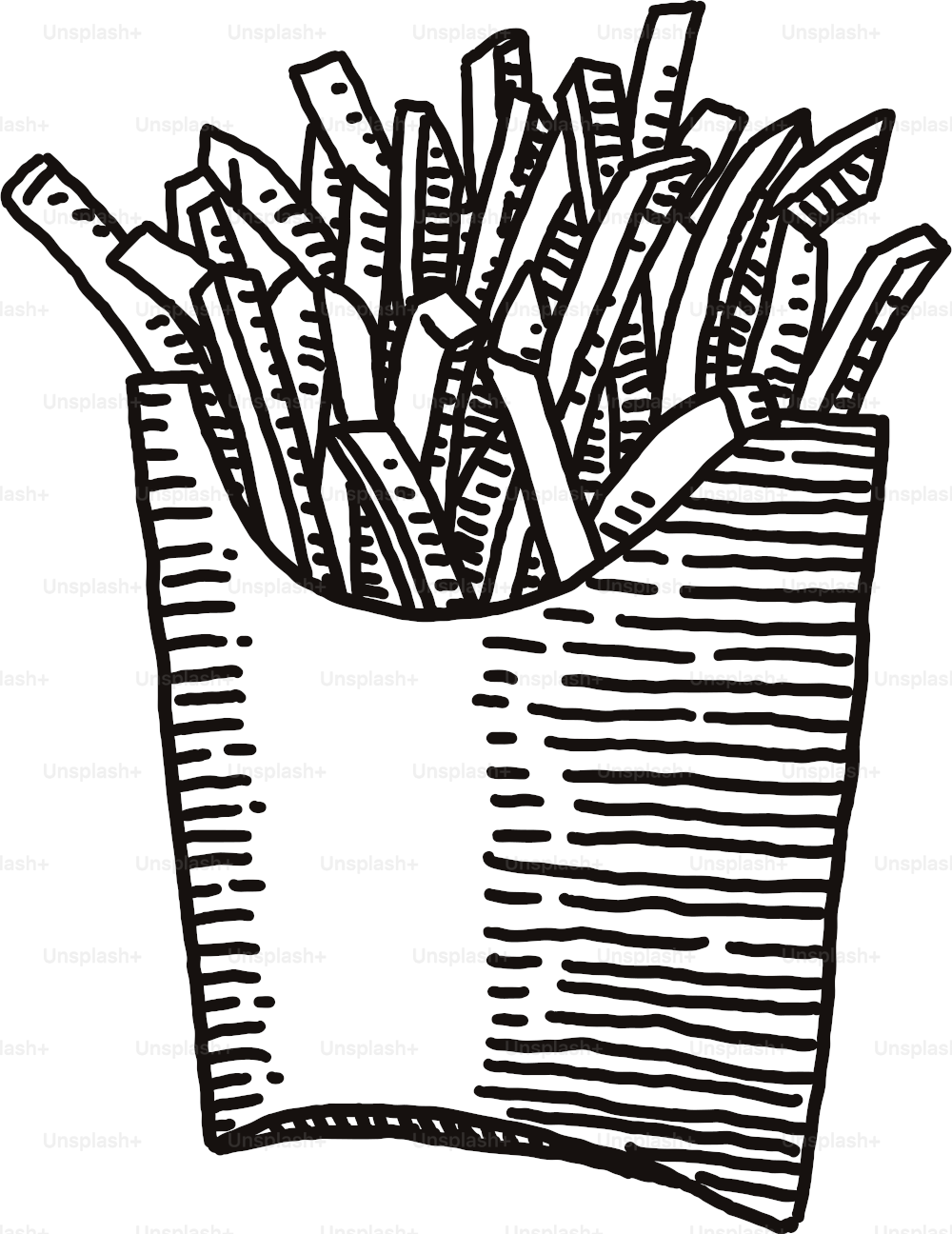 Disegno semplice e vettoriale di una confezione di patatine fritte
