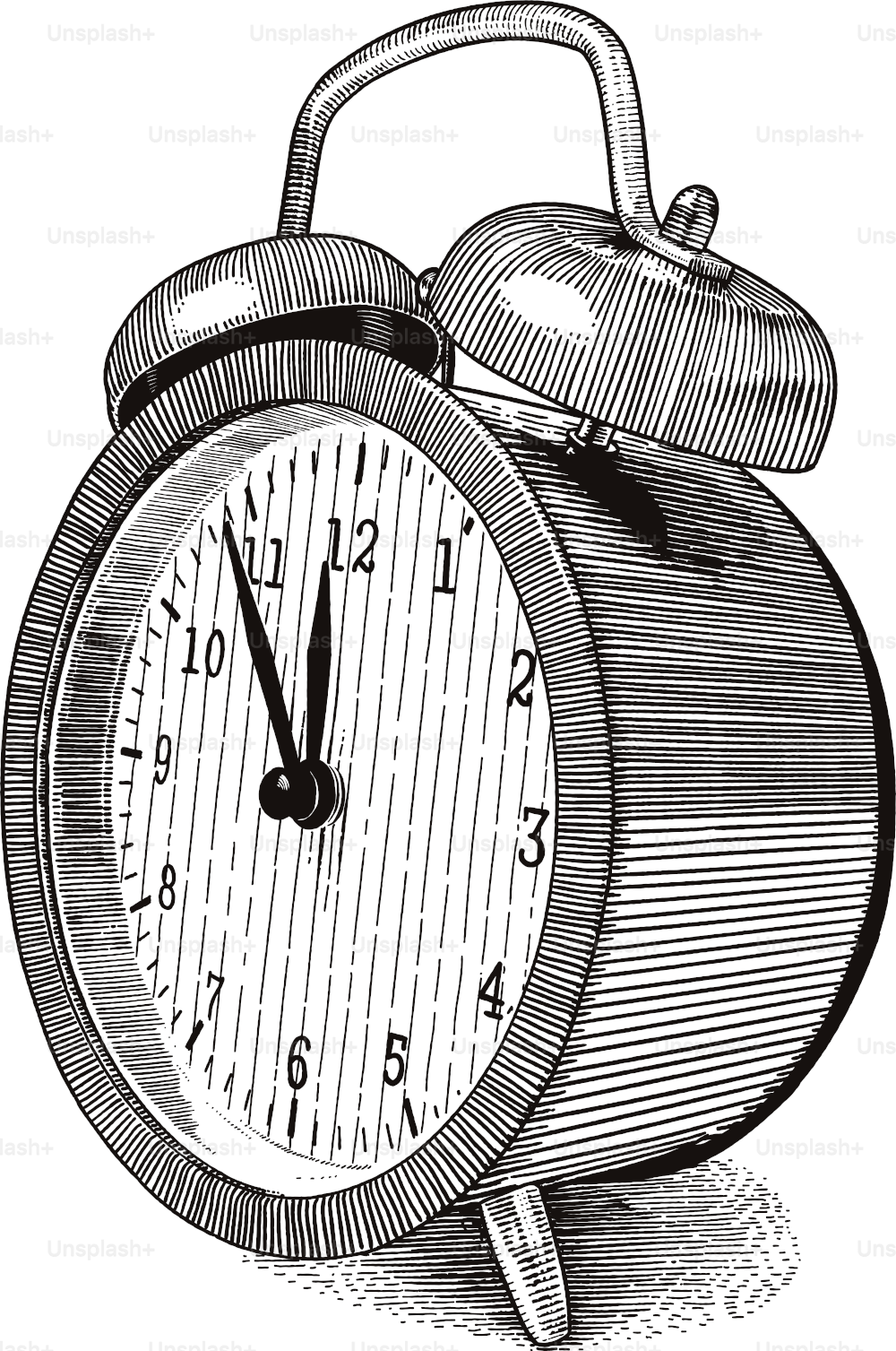 Etching style illustration of old style alarm clock