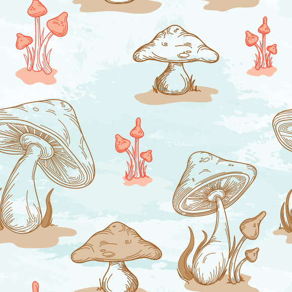 Das perfekte nahtlose Pilzmuster für Ihre Retro-Küche – sei es auf Tapete, Fliesen oder keramischer Keramik.