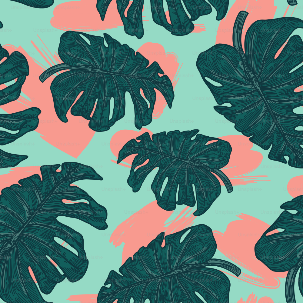 Simple modern retro vaporwave style tropical monstera plant patterns similar to the 1980s and early 1990s style.