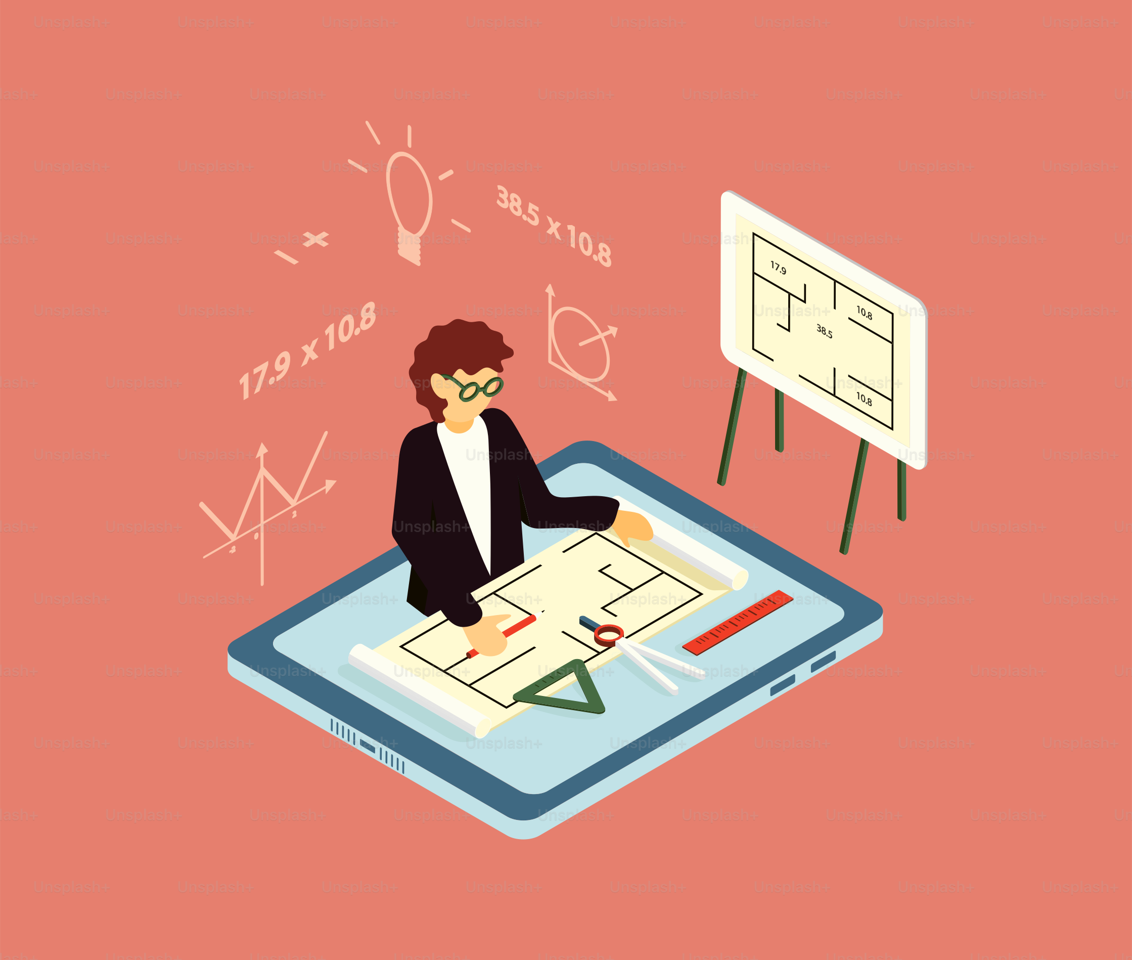 Ilustración vectorial isométrica de ingeniero.