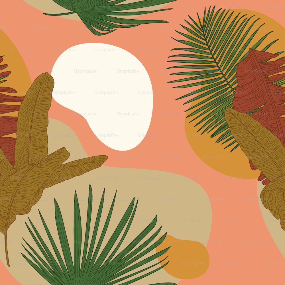 Seamless tropical leaf patterns in a line art style in trendy earthy and terracotta colors. Makes a great background or frame!