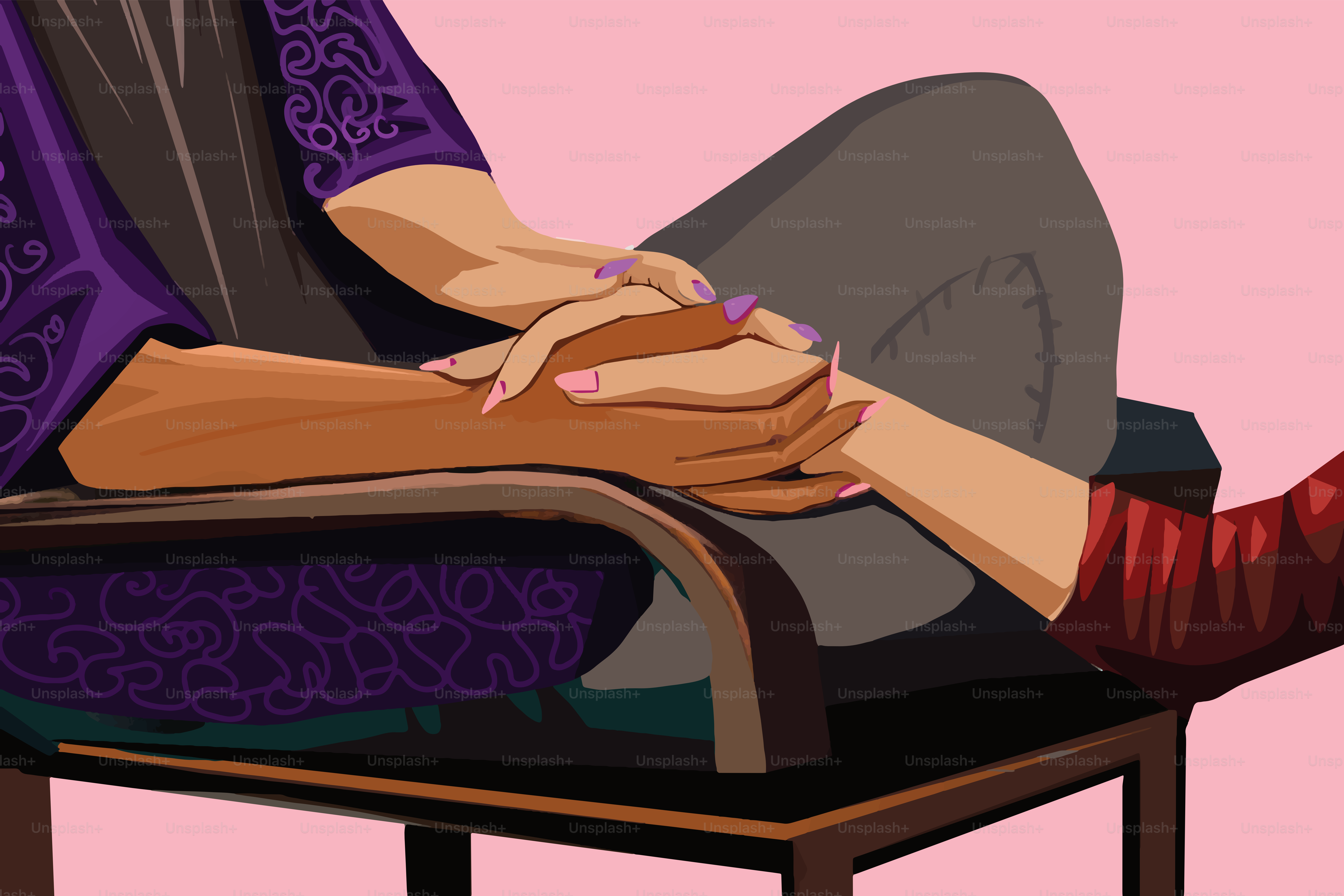 Ilustração de duas mulheres LGBT de mãos dadas