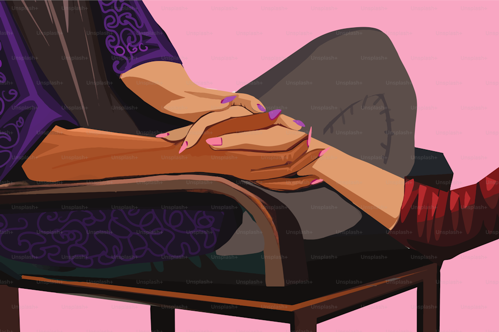 Illustration of two LGBT women holding hands
