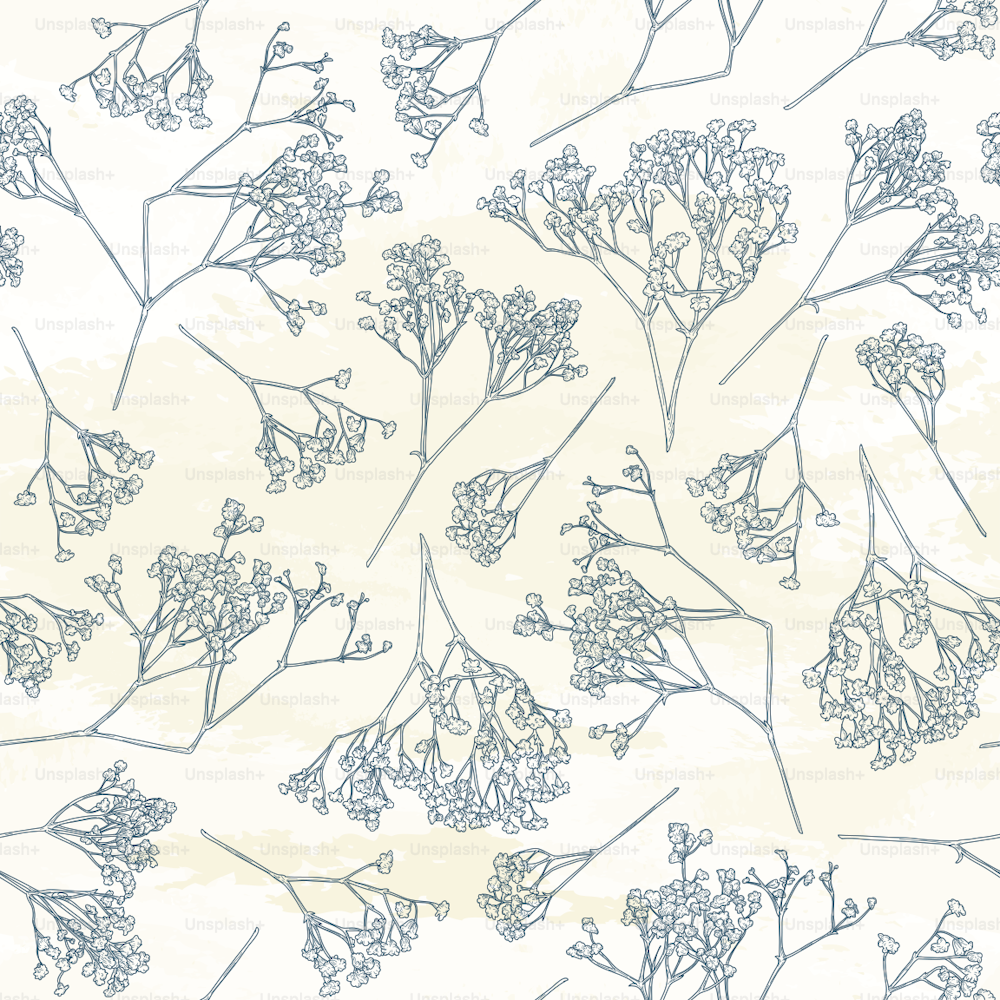 A detailed and delicate vintage look baby's breath floral pattern set on textured background.