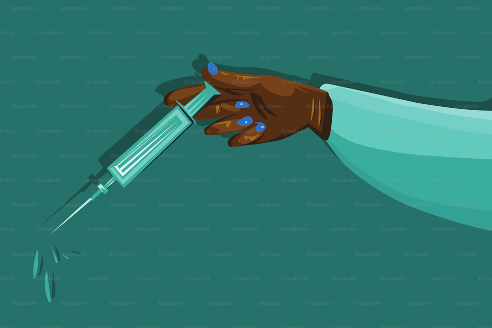 Illustrated hand of a Doctor holding a vaccine