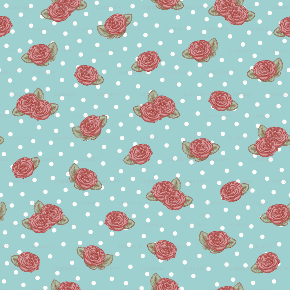 A cute seamless pattern featuring baby rosebuds with tiny leaves and a polka dot backdrop. Separated to layers, easy to remove polka dots or change colours.