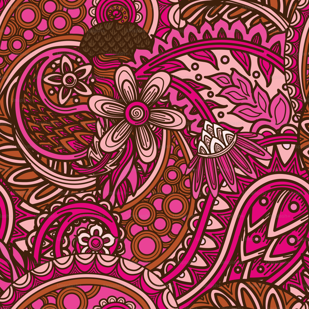 Intricately detailed seamless paisley patterned background with floral autumn acorn motif.