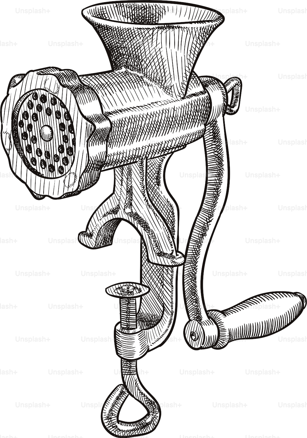 Old style illustration of a meat grinder