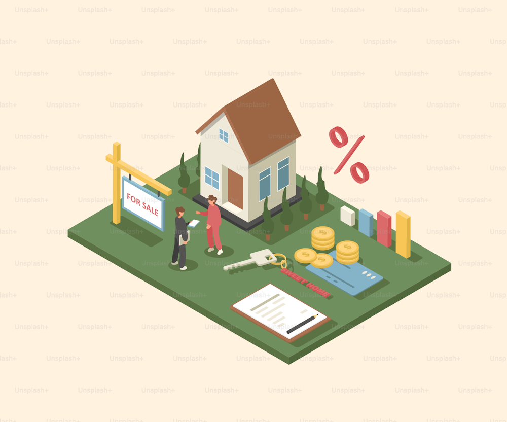Buying a property. Isometric vector illustration.
