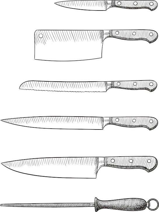 Old style illustration of different knives