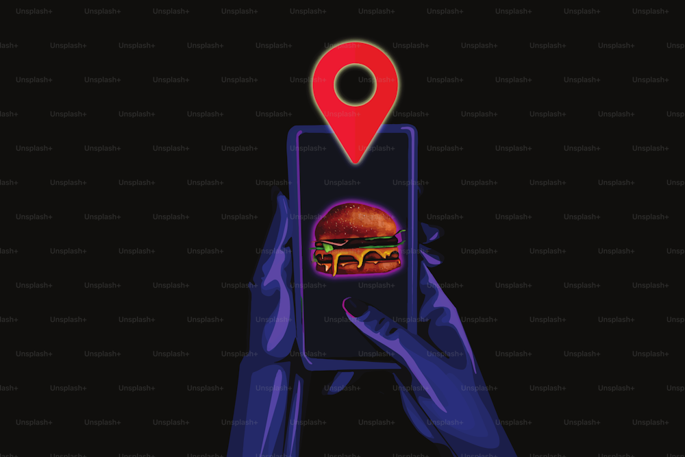 Person, die Hamburger zum Mitnehmen in einer Online-App bestellt