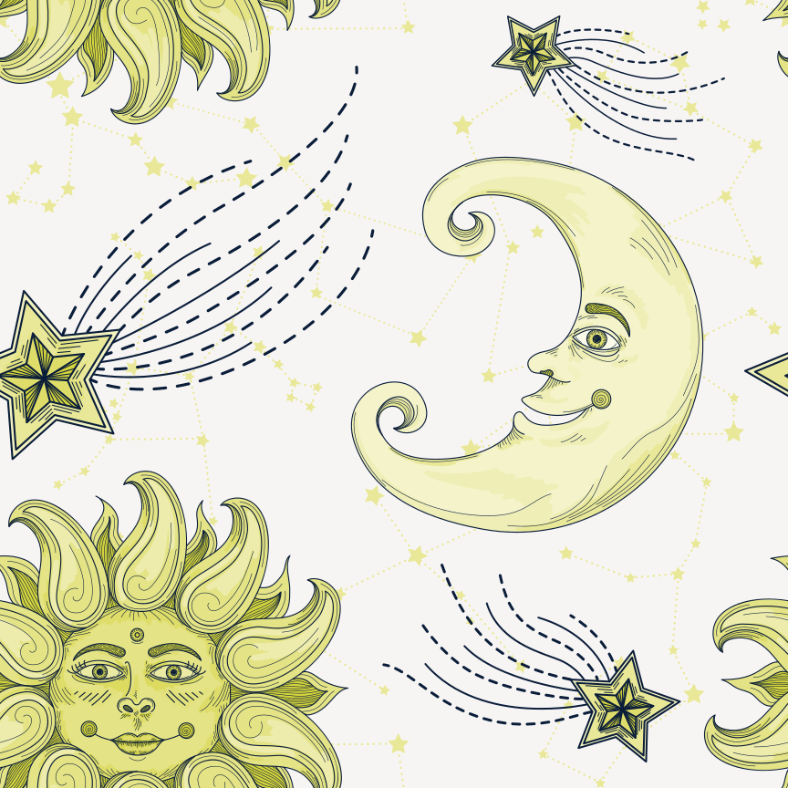 A woodcut styled celestial night sky pattern featuring suns, moons and  shooting stars. Global colors used, easy to change vector – Moon Image on  Unsplash, image size:3000x3000