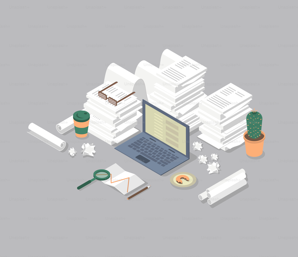 Workplace isometric vector illustration.