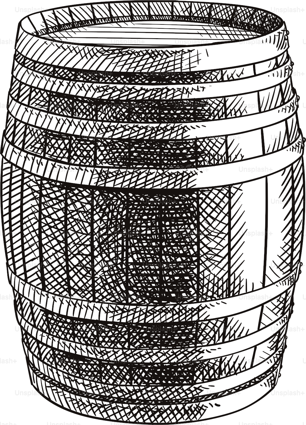 Old style sketch of old wine barrel