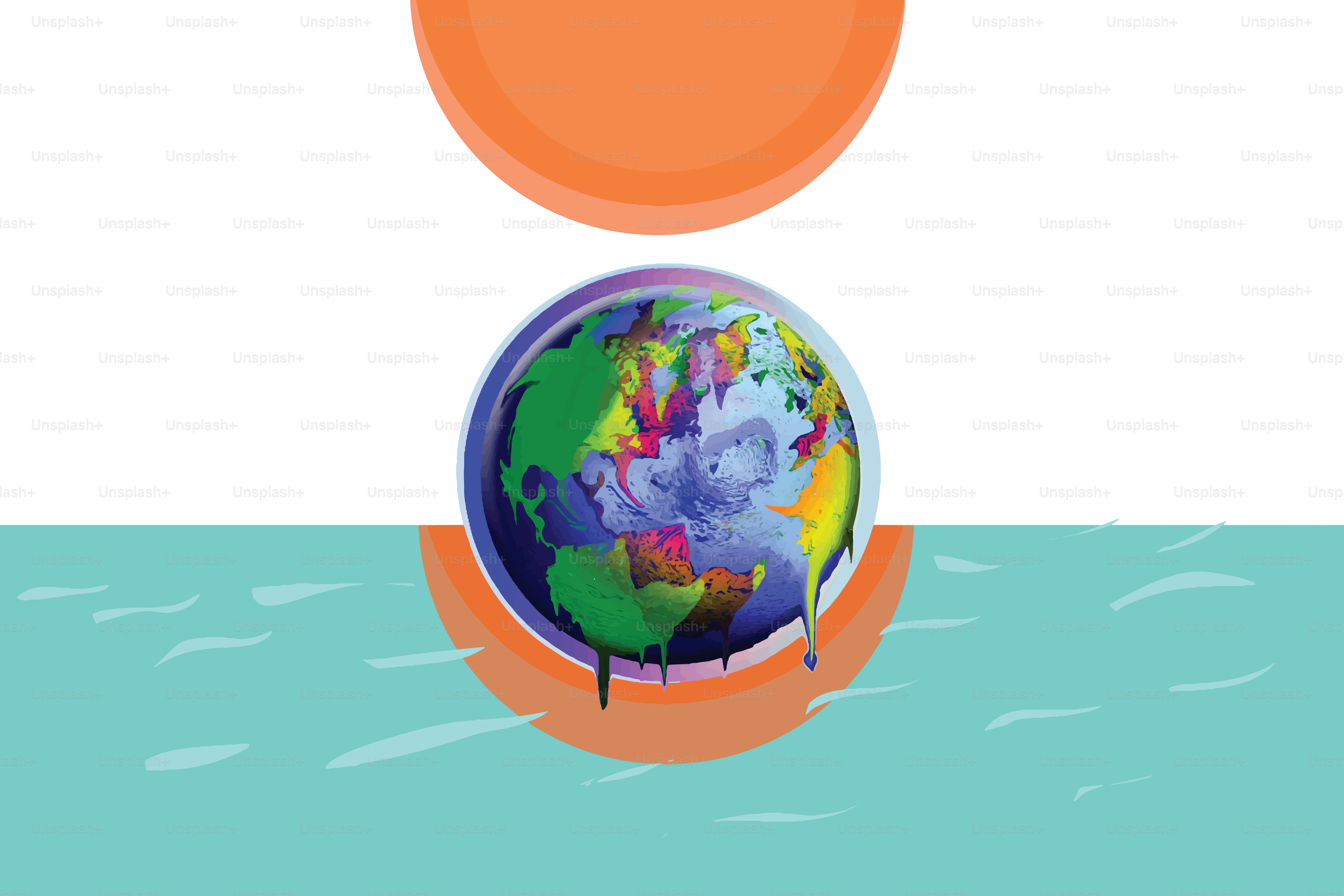 Artistic interpretation of planet Earth on white and pattern background