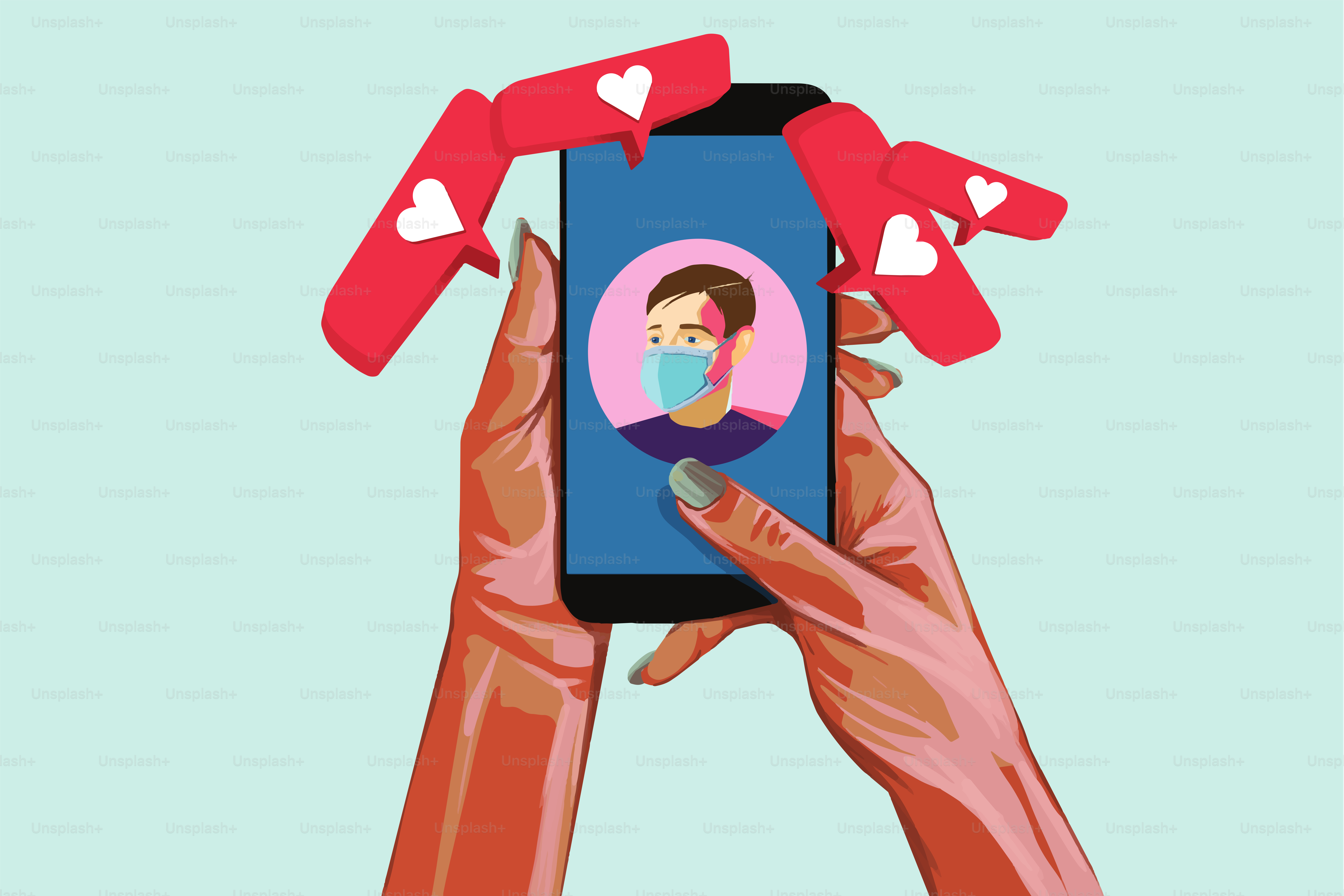 Concept of young people using dating apps and texting