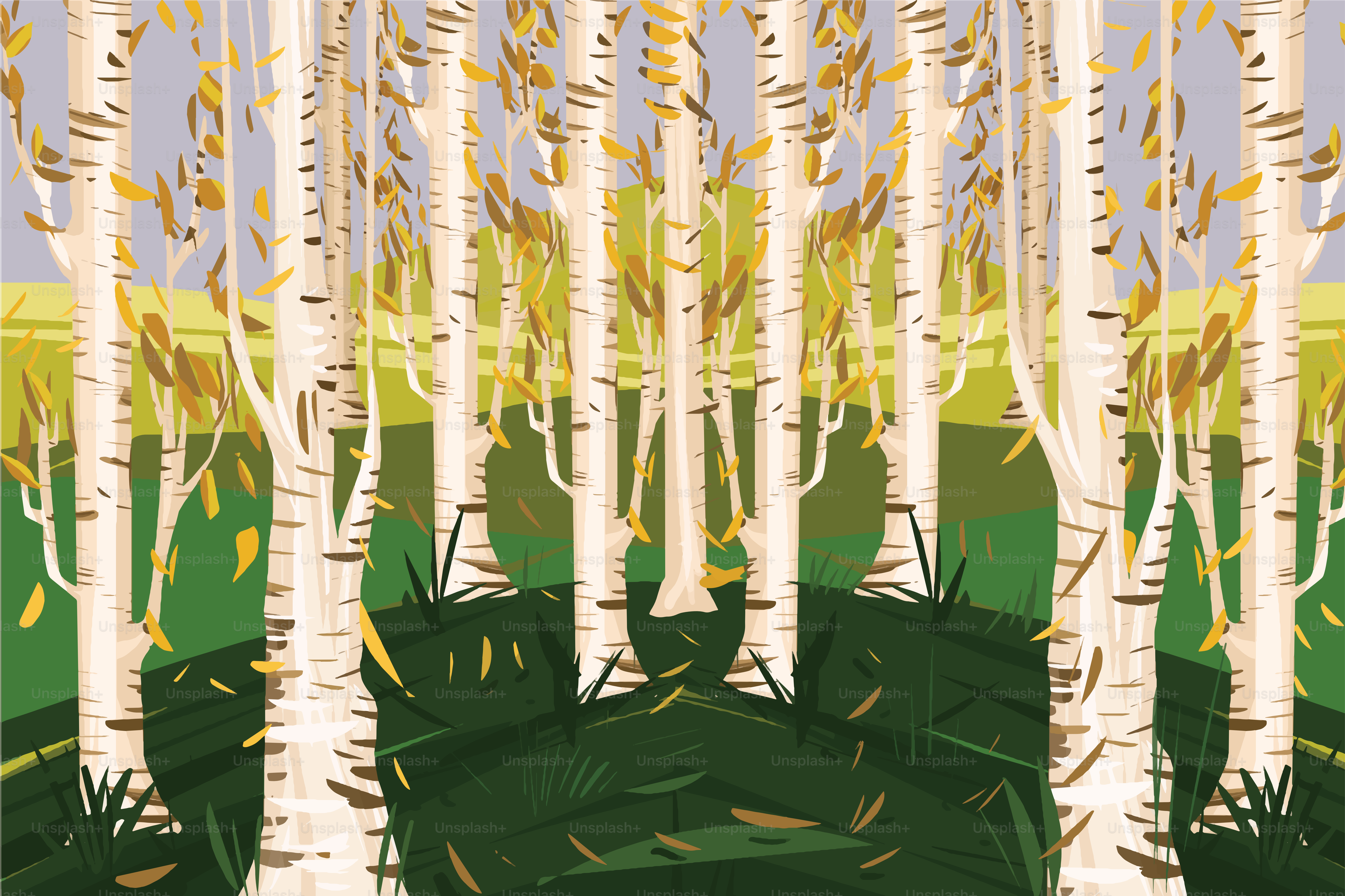 Ilustración de la naturaleza luminosa y hermosa a principios de otoño