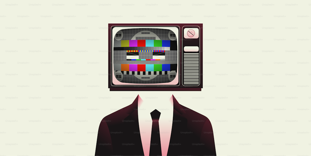 Man in suit with a TV instead of head. Media tecnologies and propaganda concept. Vector illustration.
