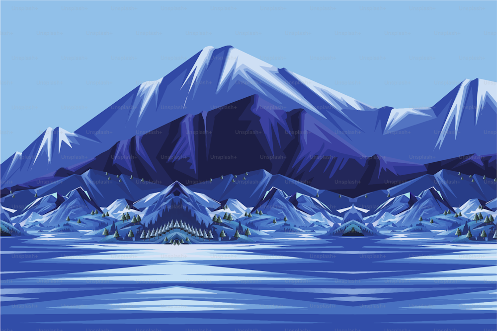 Vektor eines zugefrorenen Sees unter blauem Himmel im Winter