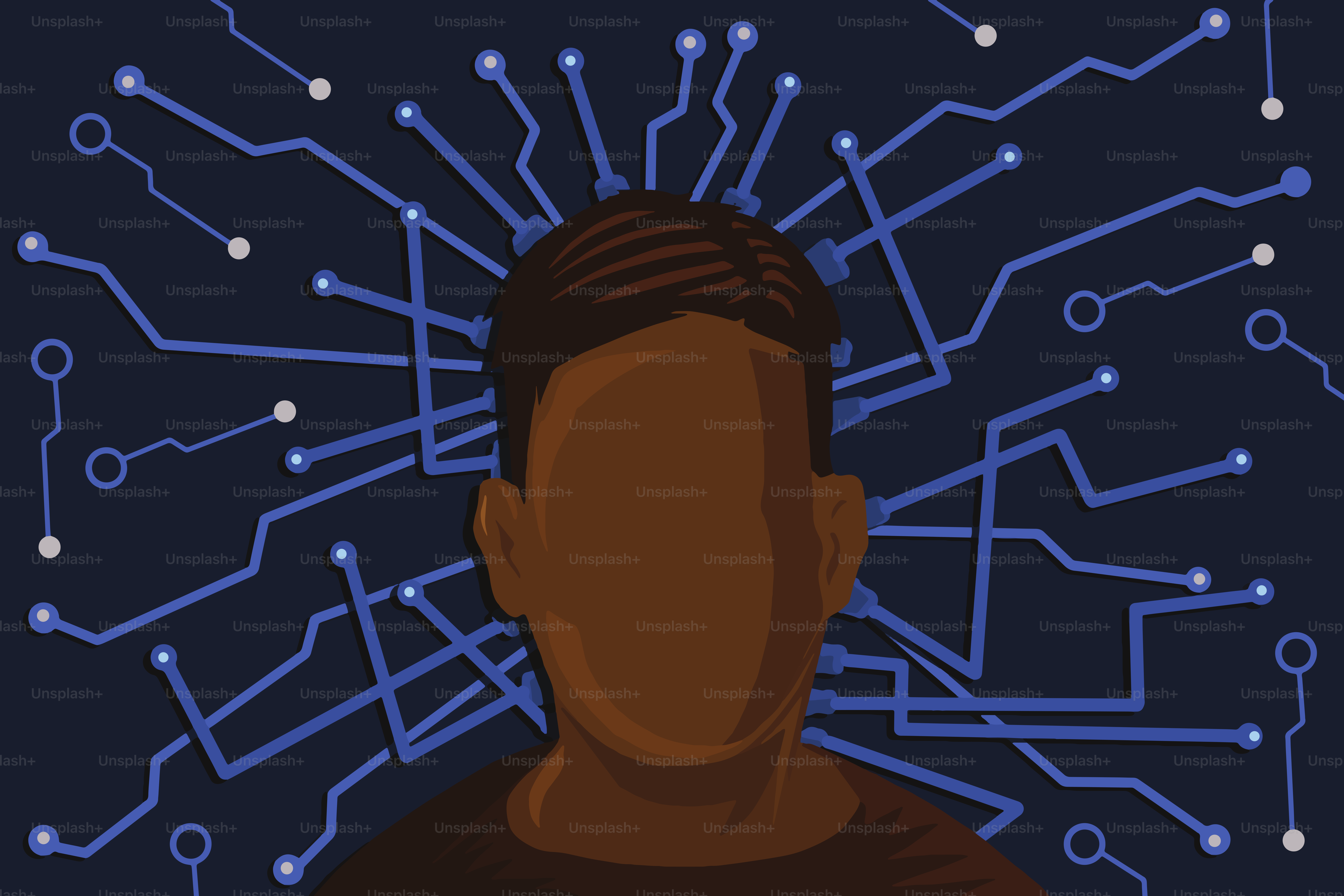 인공 지능 기계를 구동하는 첨단 전자 회로의 개념 일러스트입니다