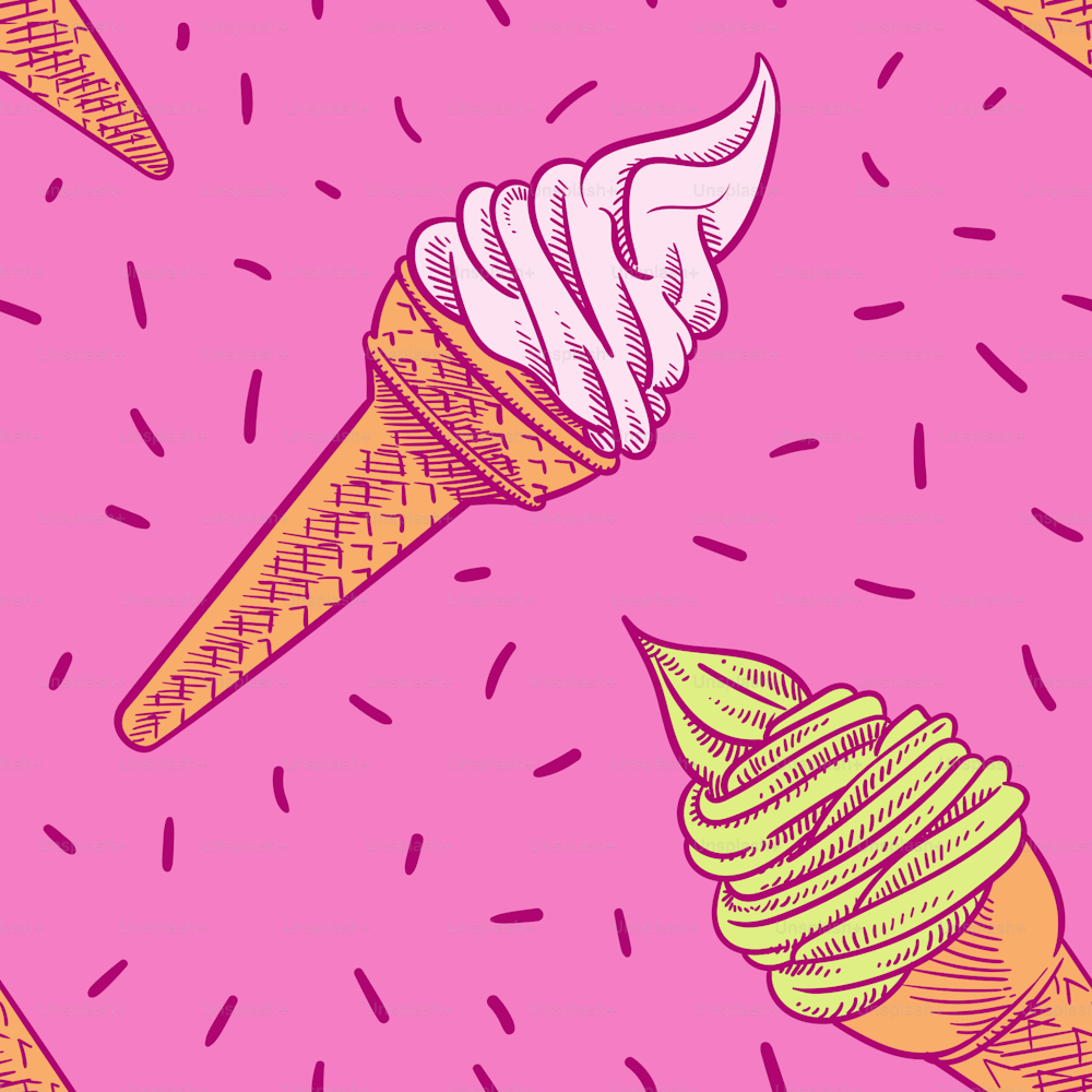 Motif sans couture avec de la crème glacée et des paillettes sur fond rose