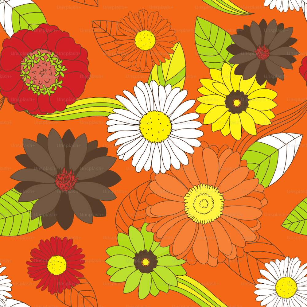 A simple retro groovy floral seamless pattern or background featuring a themed global colour palette. Very easy to change and adjust colors or size and scale.