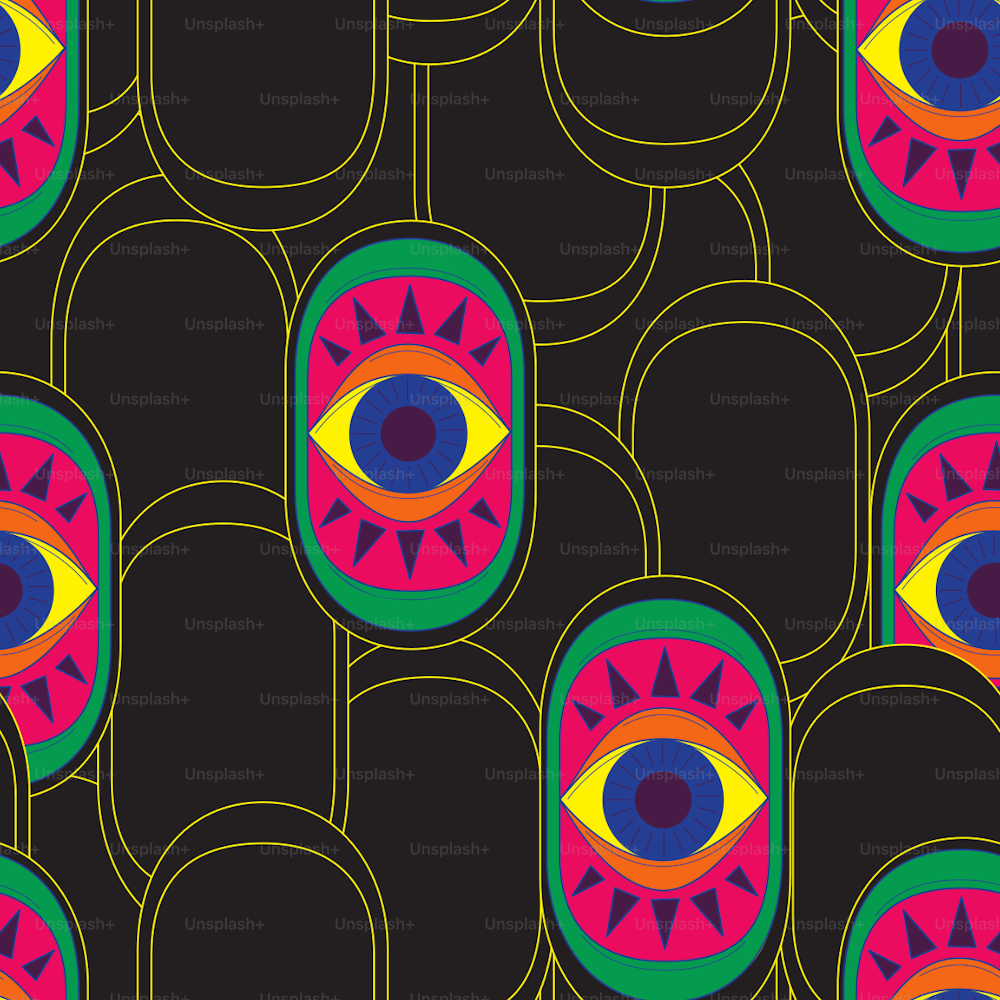 Groovy Art Deco Eyes Seamless Pattern background available in eye-popping colors. Swatches are global and easy to change.