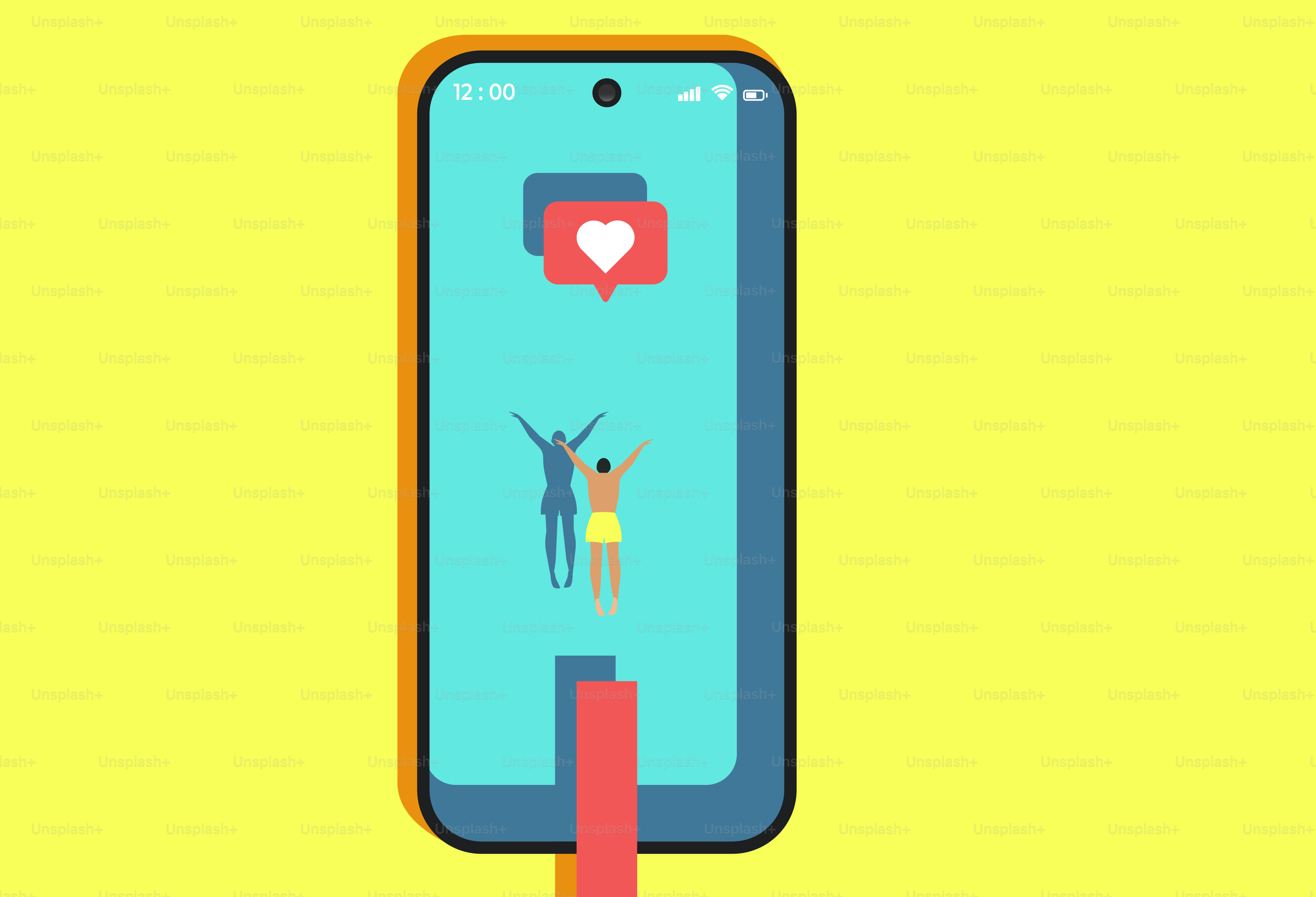 Man diving into the pool looking as smartphone. Media addiction and digital detox concept. Flat vector illustration.