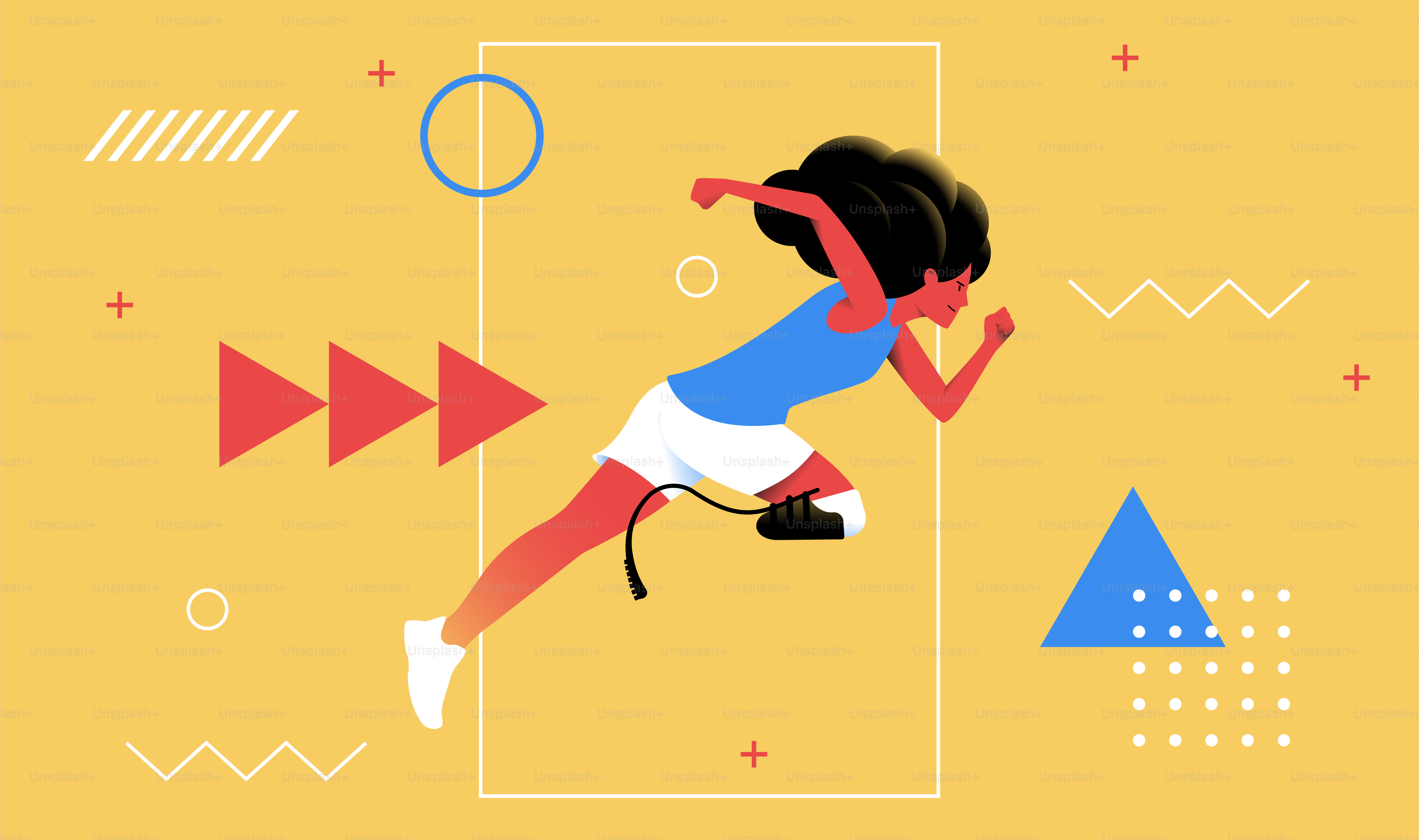 Laufende weibliche Paraathletin. Frau mit Beinprothese, die Sport macht. Flache Vektorillustration.