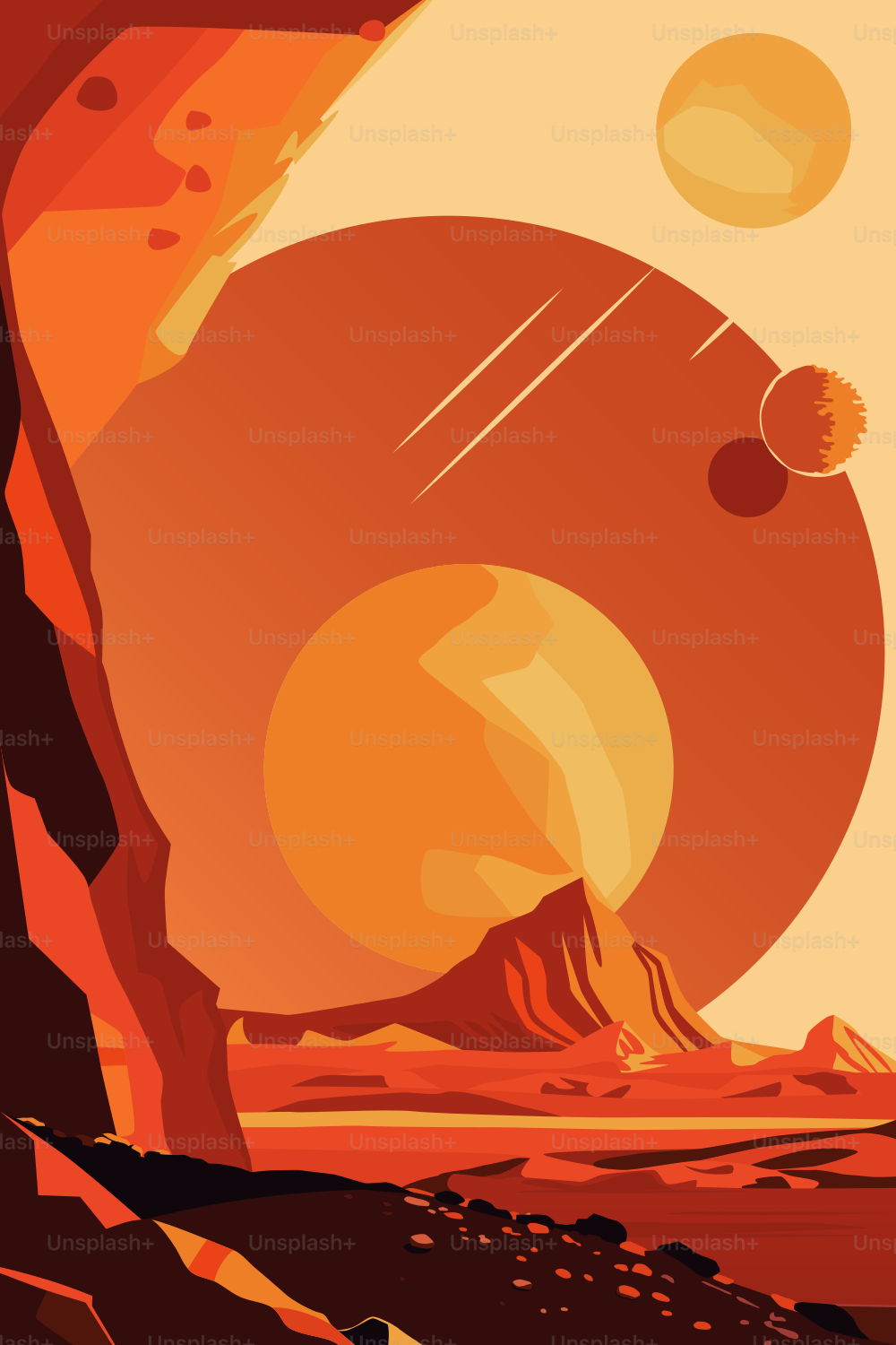 Human Space Colonisation Poster. Surface of Unknown Planet.
