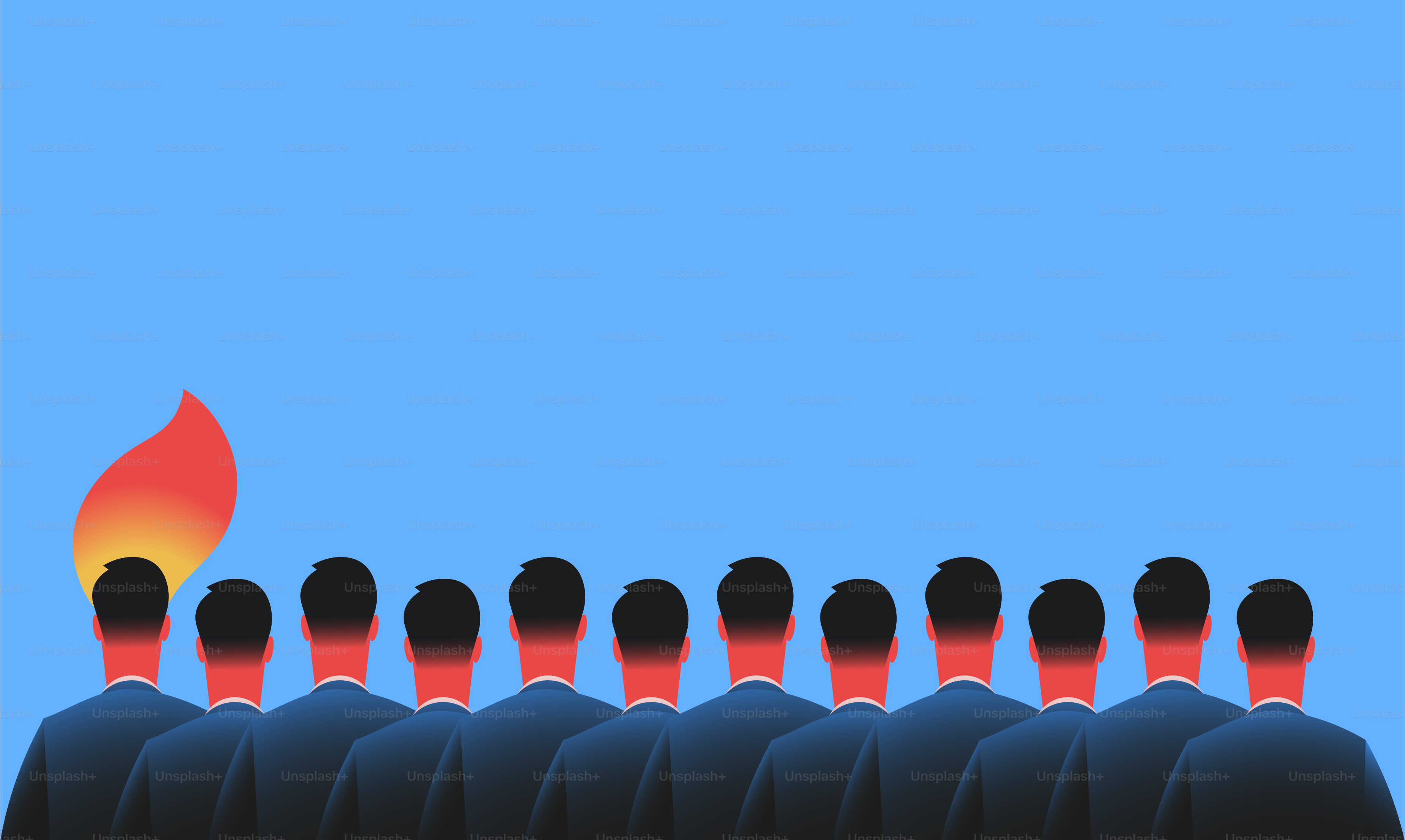 Human heads looking like matches are lighting up. Revolution, communication, viral information concept. Vector illustration.