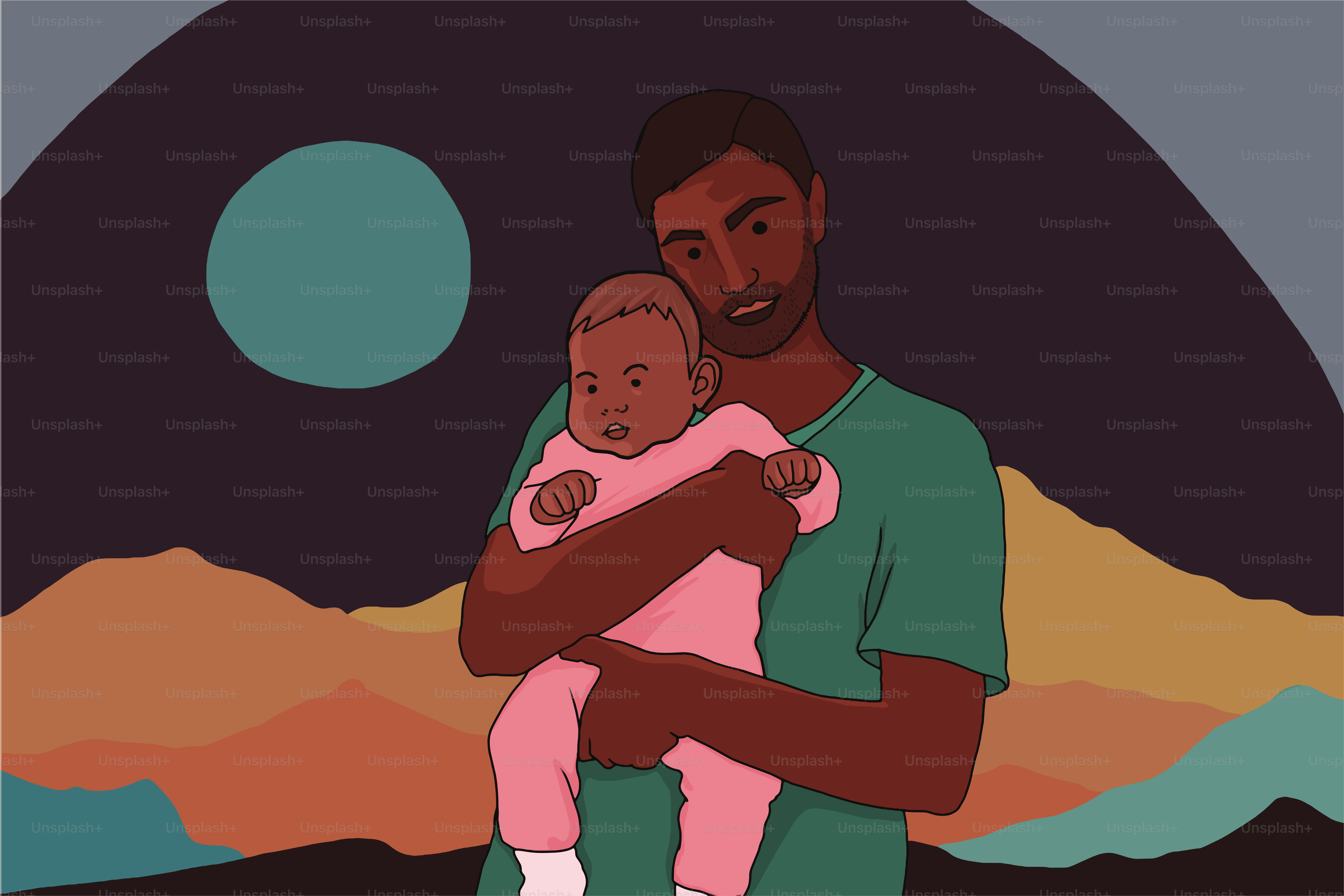 Vater und Tochter vor einem großen Wandbild