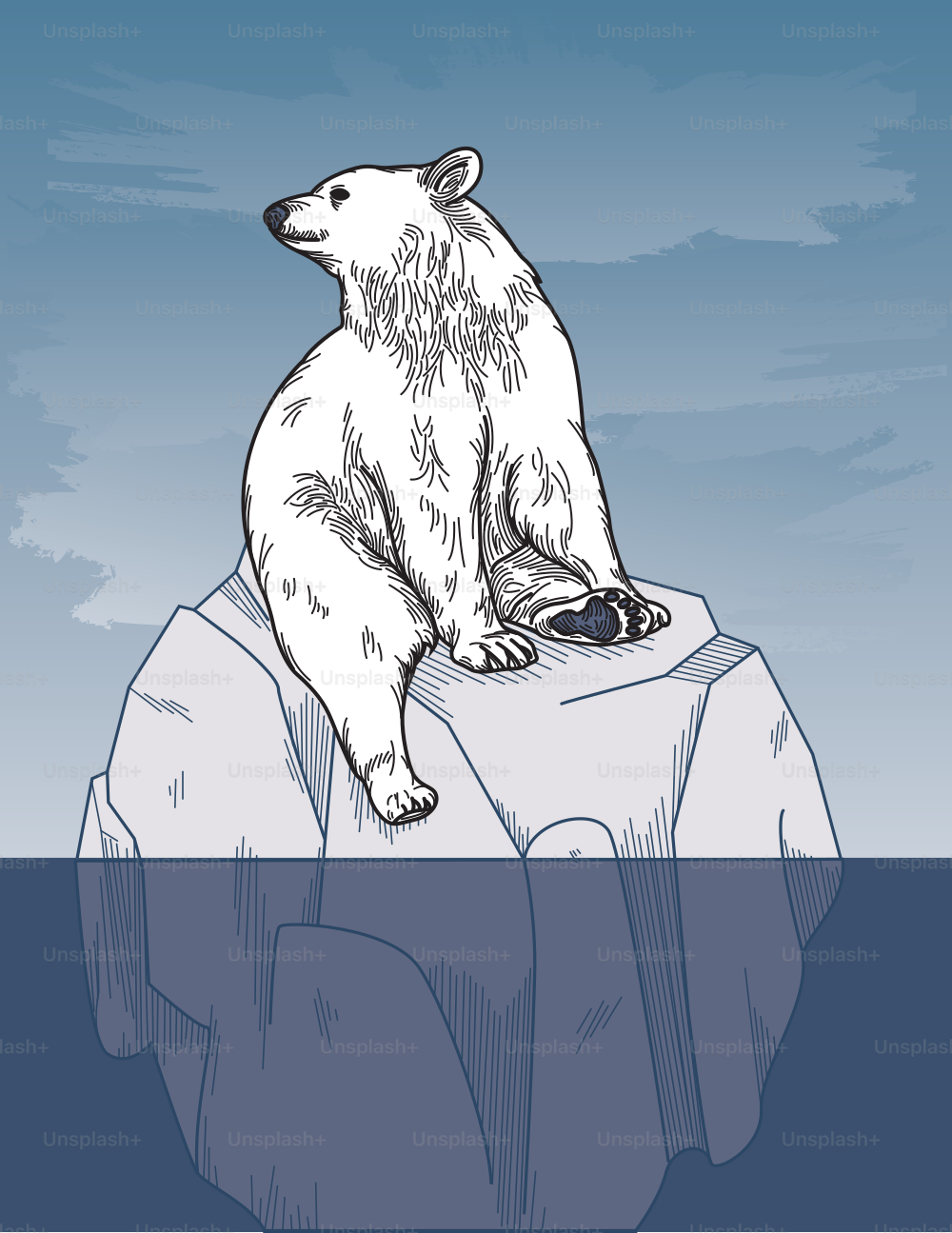 Solo un oso polar solitario, aparcado en un iceberg. Sería una buena imagen metafórica para los conceptos de calentamiento global.