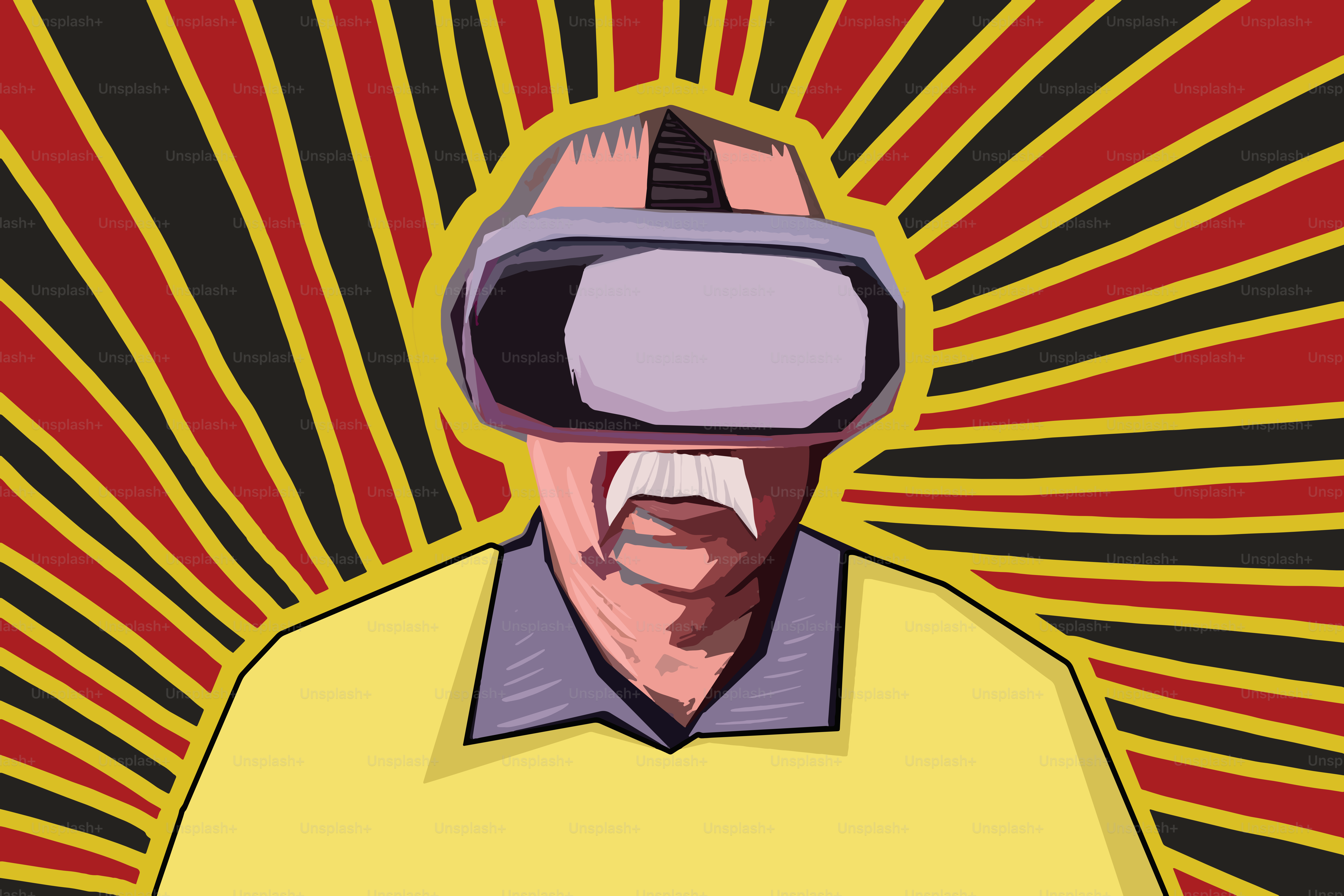 Senior man using virtual reality headset