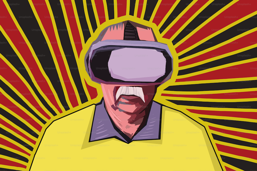 Senior man using virtual reality headset