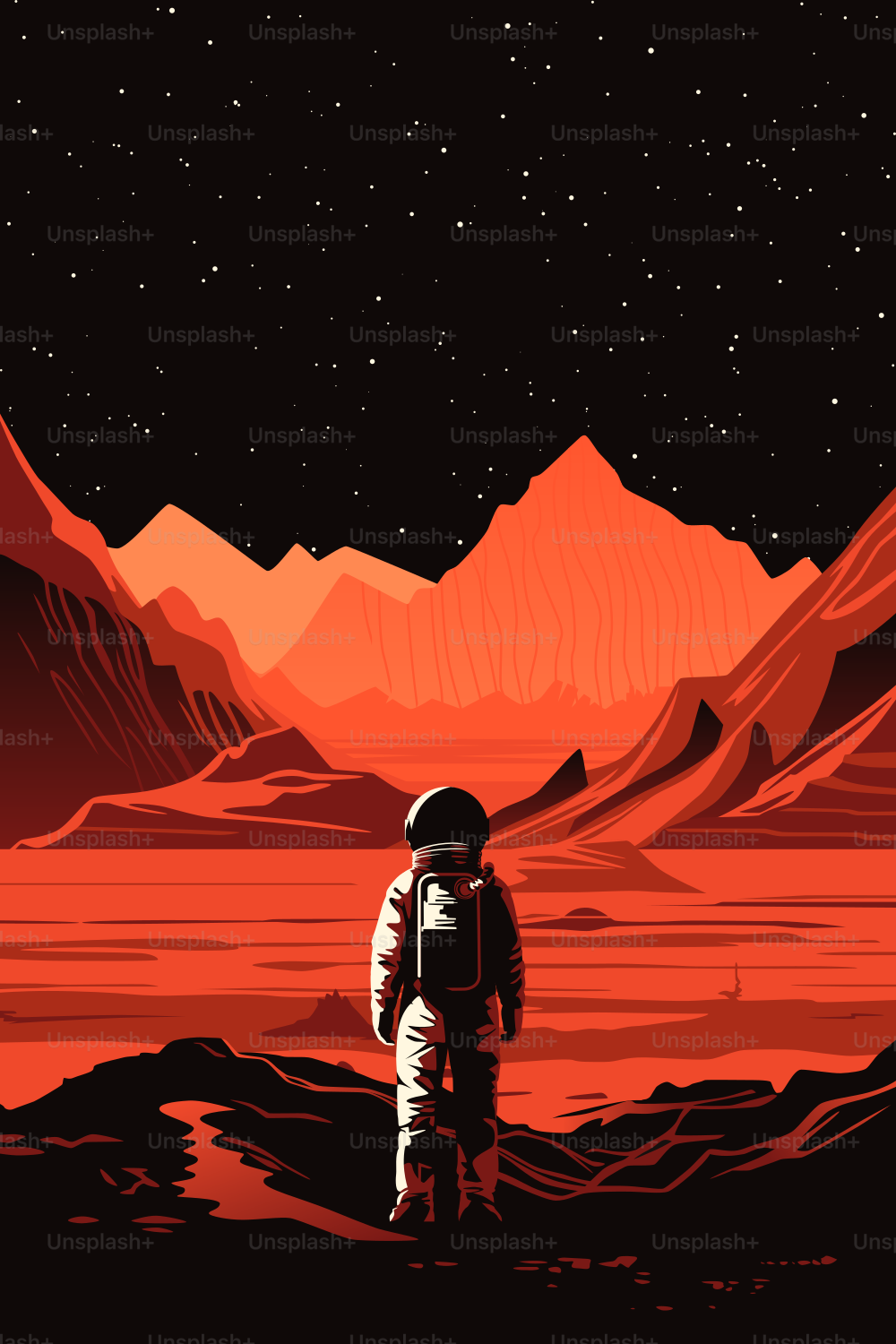 Colonization of Mars. Human Solar System Exploration. An Astronaut on the Surface of the Red Planet.