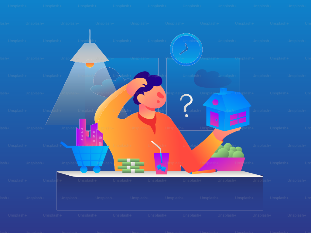 Mortgage. A woman holds in her hands a model of a house for sale or purchase. Vector illustration.