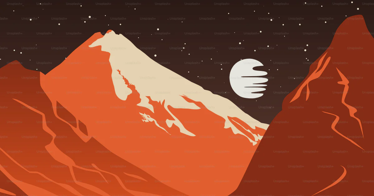 Akrab Vector Vektor Poster Eksplorasi Manusia Mars. Astronot melihat lanskap merah ...