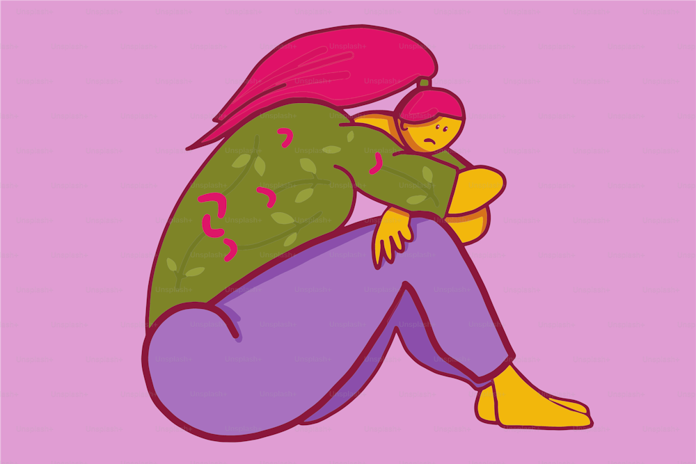 Vector of Sad lonely Woman in depression
