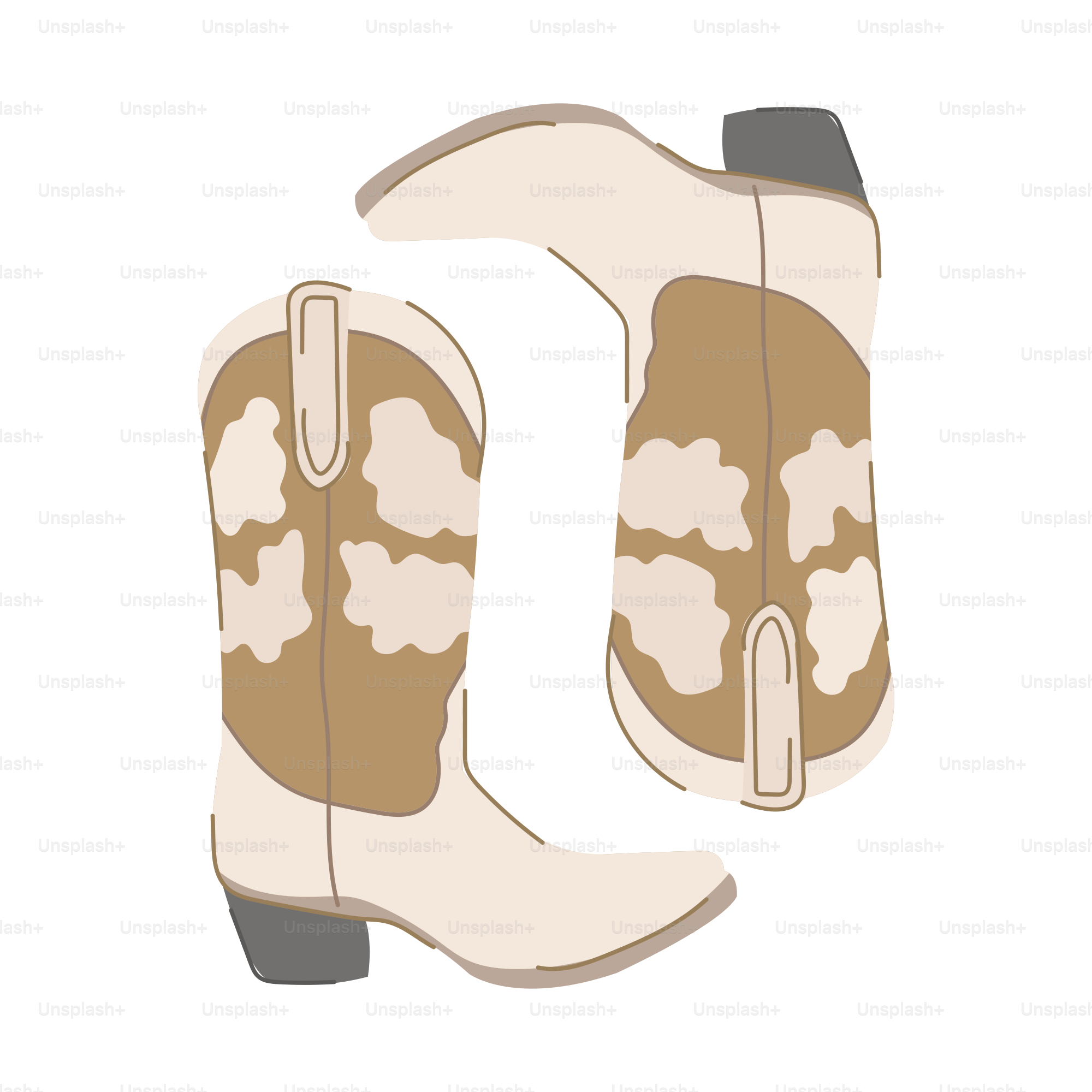 Une paire de bottes de cowboy de style dessin animé. Élément de design du Far West. Isolé sur blanc.