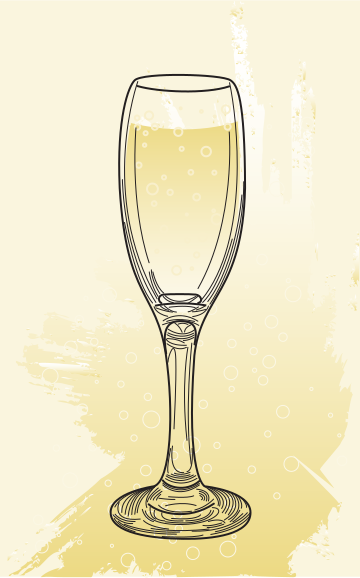 A glass of champagne on a splashy background.