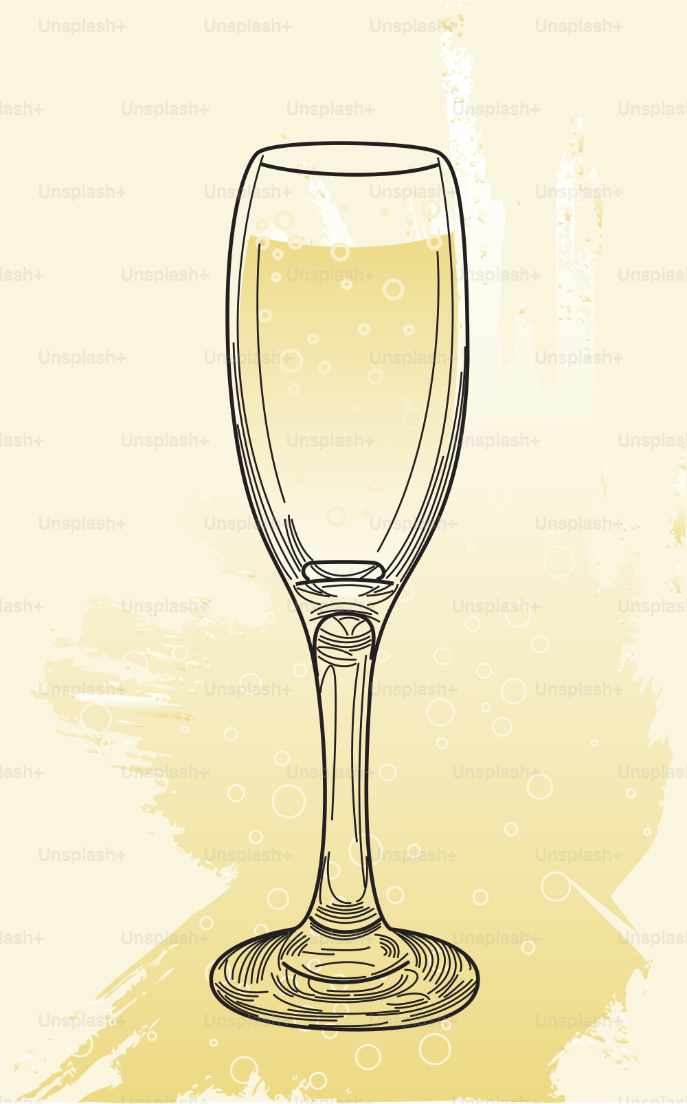 Ein Glas Champagner auf spritzigem Hintergrund.