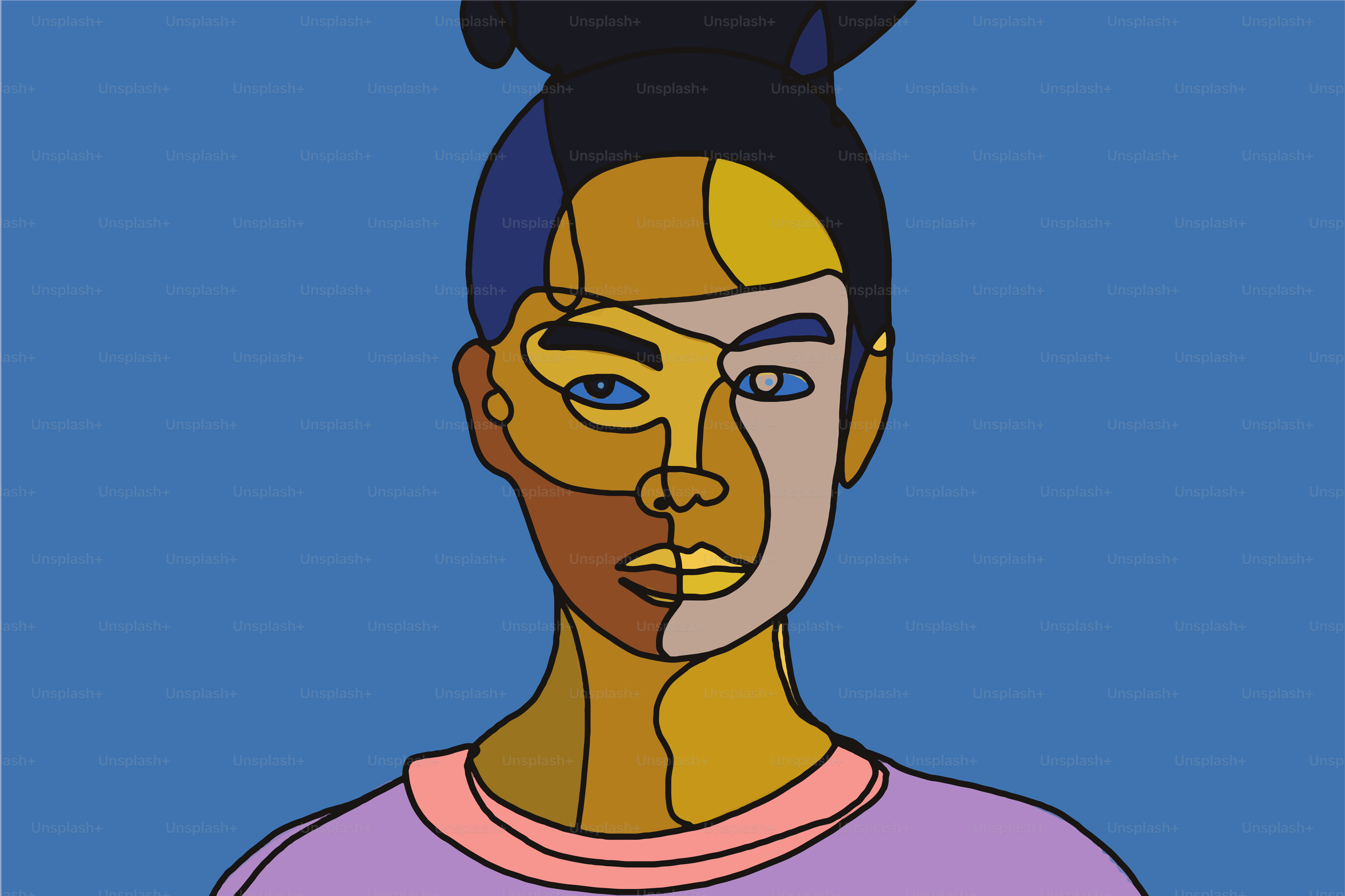 Cubist inspired hand drawn contemporary portrait