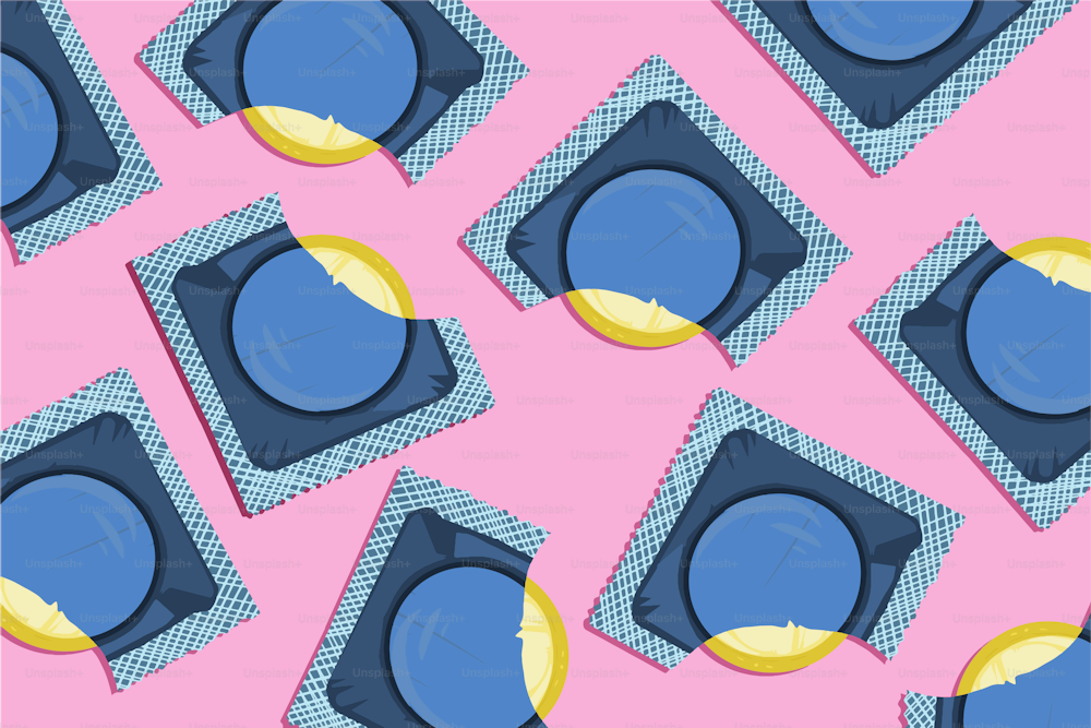 Seamless pattern of opened contraceptives for men