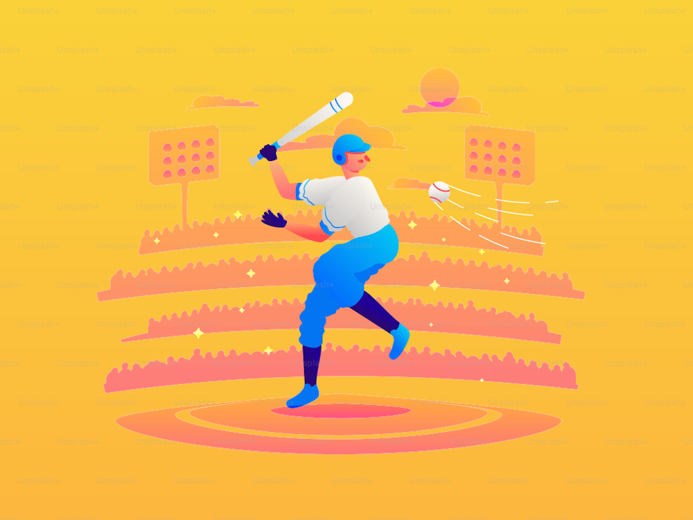 Batting baseball. Batter or hitter. Vector illustration.