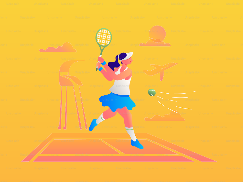 Mujer jugando al tenis. Ilustración vectorial.