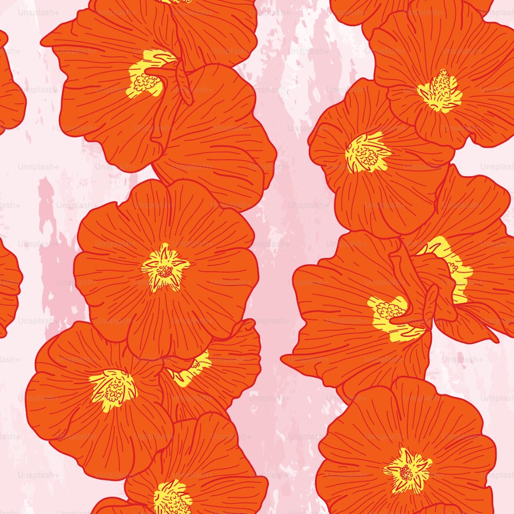 Just a simple chain of big hollyhock flowers forming a seamless pattern. Global colours, easy to change.