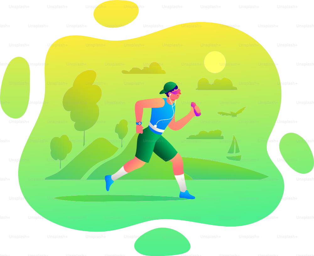 Nature Running. Man running in the park. Vector illustration.